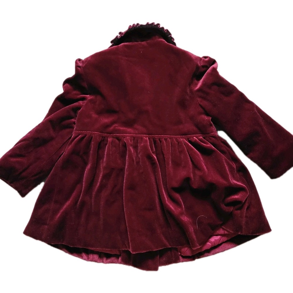 Vintage Cute Togs Burgundy Velvet Toddler Coat & Bonnet Set Double Breasted 2pc - Picture 2 of 8